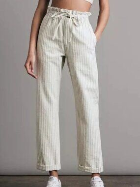 rag & bone Linen Blend Striped Pants Size 26 High Rise Tie Waist